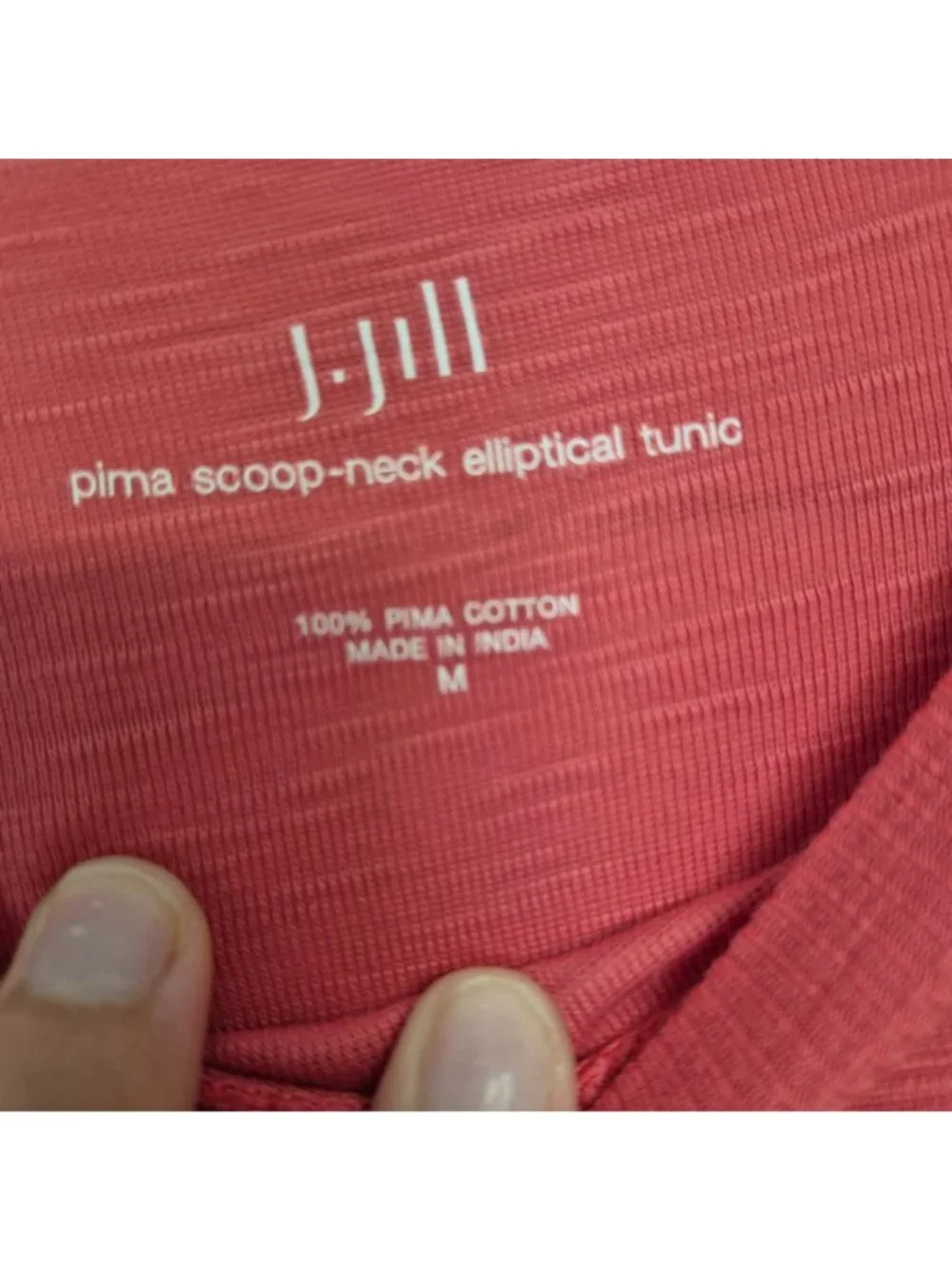 J. Jill Pima Scoop-Neck Elliptical Tunic Long Sleeve Coral Medium - Picture 4 of 6